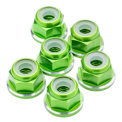 1up Racing 7075 Aluminum Locknuts M3 Flanged - Green Shine (6pcs) 1 80578
