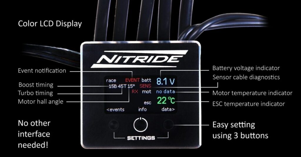 Nuevo variador electrónico Elceram Nitride 1/10 ESC 2 Popis display uzsi scaled 1