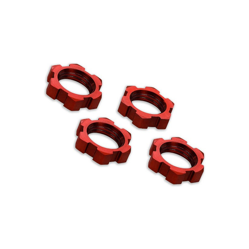 TRA7758R Traxxas 17mm Serated Splined tuerca de rueda (rojo, 4 unidades) - Imagen 1